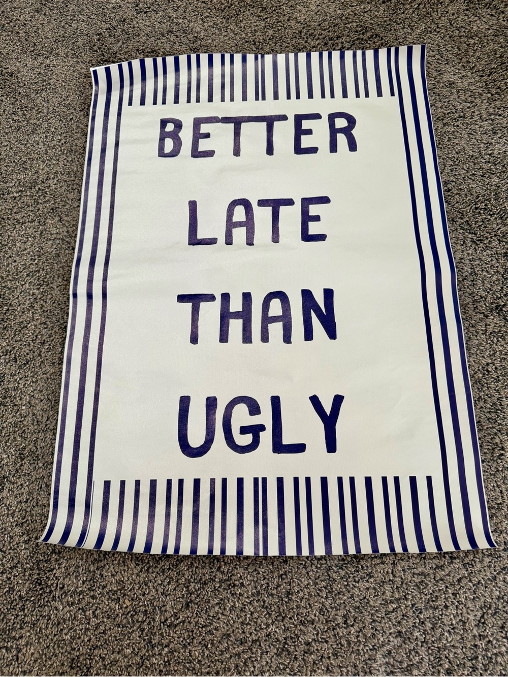 Better Late Than Ugly Wall Poster - Navy and White